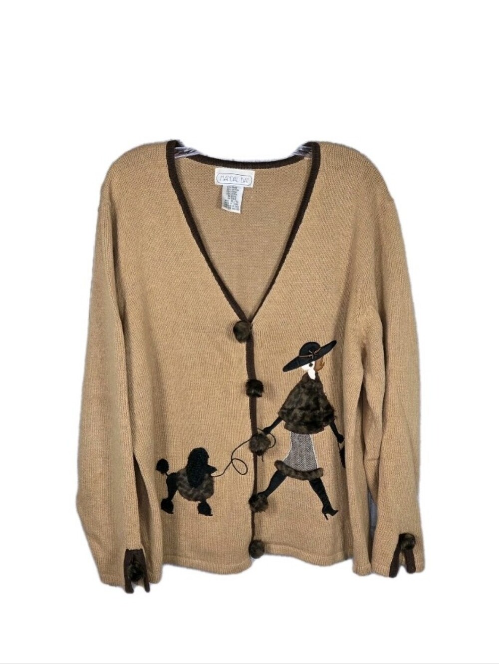 Mandal Bay Fabulous Furry Poodle Cardigan Sweater Womens Size XL Vintage Tan